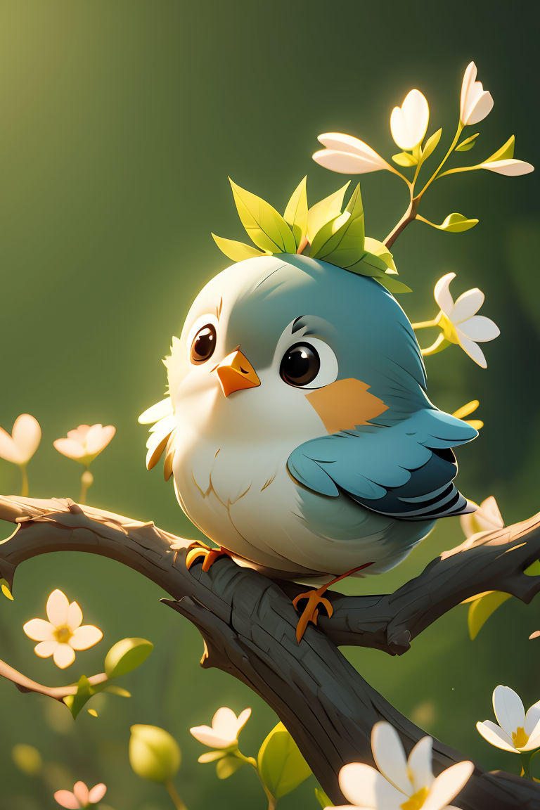 393150-2936079029-a tiny finch on a branch with spring flowers on background_1,aesthetically inspired by Evelyn De Morgan,art by Bill Sienkiewicz.png